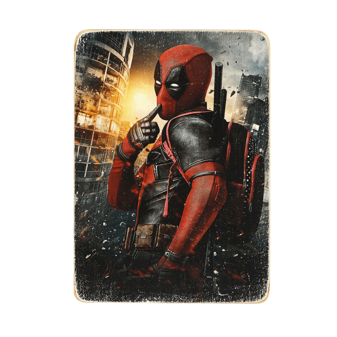 Деревянный постер "Deadpool with bag"