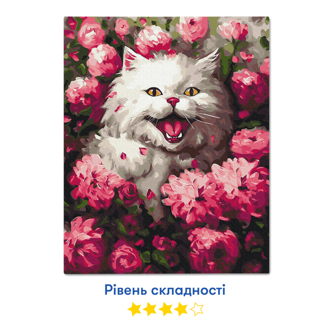 Картина по номерам "Кошечка среди цветов"