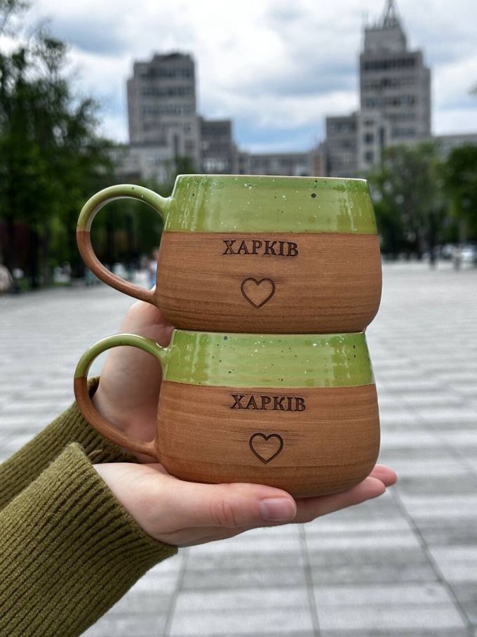 Чашка керамічна "Люблю Харків" зелена